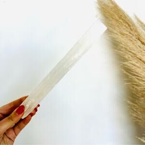 VINTAGE White Clear Selenite 8" Stick Wand Gemstone Crystal Zen Yoga Meditation